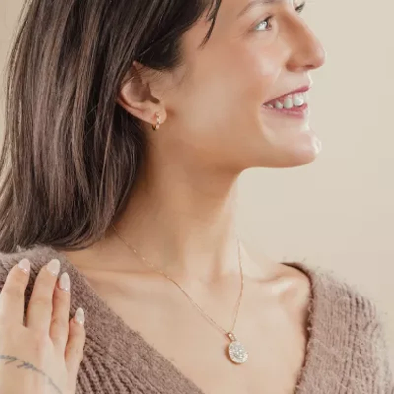 (G/ Si2) Womens 1/4 CT. T.W. Lab Grown White Diamond 10K Gold 13.8mm Hoop Earrings