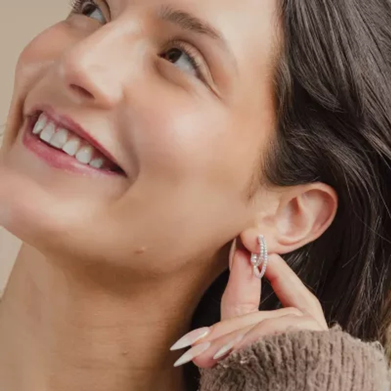 (G/ Si2) Womens 1 CT. T.W. Lab Grown White Diamond 10K Gold 22.5mm Hoop Earrings