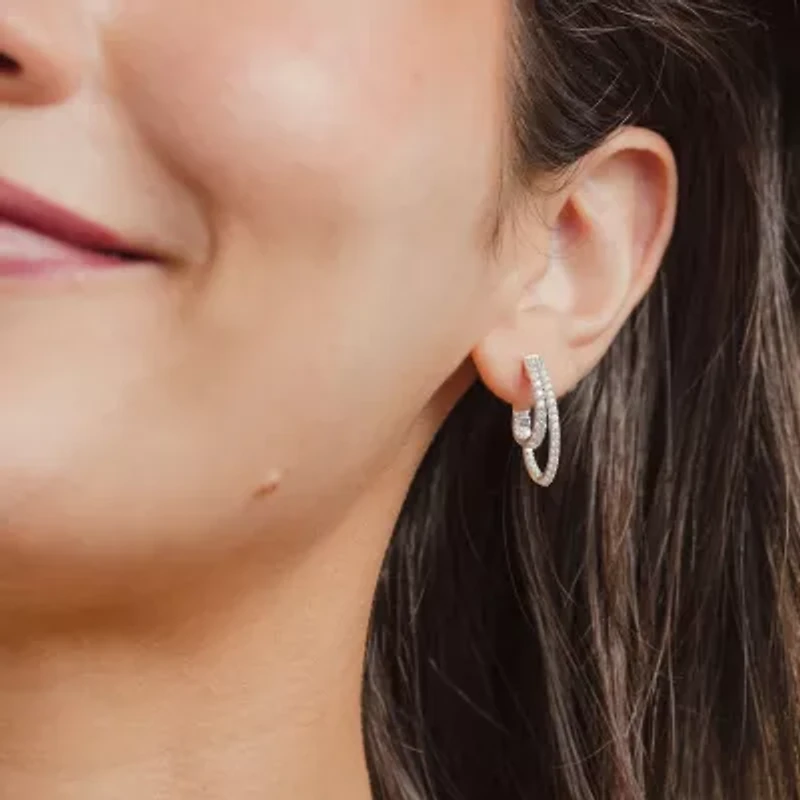 (G/ Si2) Womens 1 CT. T.W. Lab Grown White Diamond 10K Gold 22.5mm Hoop Earrings