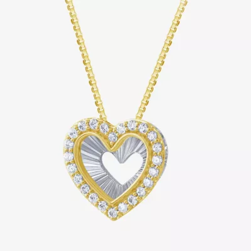 (G/Si2) Womens 1/4 CT. T.W. Lab Grown White Diamond 10K Gold Heart 18 Inch Pendant Necklace