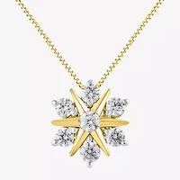 (G/Si2) Womens 1/2 CT. T.W. Lab Grown White Diamond 10K Gold Sunburst 18 Inch Pendant Necklace