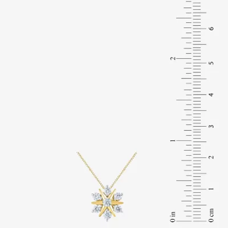 (G/Si2) Womens 1/2 CT. T.W. Lab Grown White Diamond 10K Gold Sunburst 18 Inch Pendant Necklace