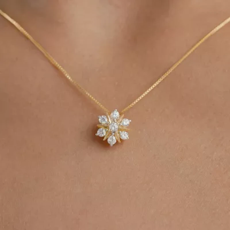 (G/Si2) Womens 1/2 CT. T.W. Lab Grown White Diamond 10K Gold Sunburst 18 Inch Pendant Necklace