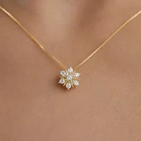 (G/Si2) Womens 1/2 CT. T.W. Lab Grown White Diamond 10K Gold Sunburst 18 Inch Pendant Necklace