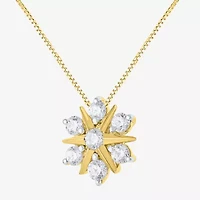 (G/Si2) Womens 1/2 CT. T.W. Lab Grown White Diamond 10K Gold Sunburst 18 Inch Pendant Necklace