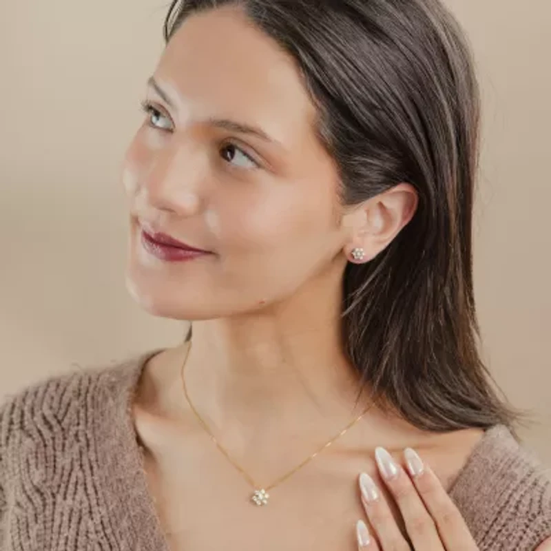 (G/Si2) Womens 1/2 CT. T.W. Lab Grown White Diamond 10K Gold Sunburst 18 Inch Pendant Necklace