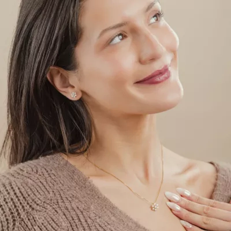 (G/Si2) Womens 1/2 CT. T.W. Lab Grown White Diamond 10K Gold Sunburst 18 Inch Pendant Necklace