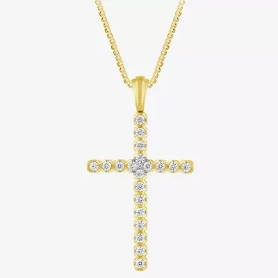 G Womens 1/2 CT. T.W. Lab Grown White Diamond 10K Gold Cross 18 Inch Pendant Necklace