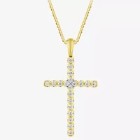G Womens 1/2 CT. T.W. Lab Grown White Diamond 10K Gold Cross 18 Inch Pendant Necklace