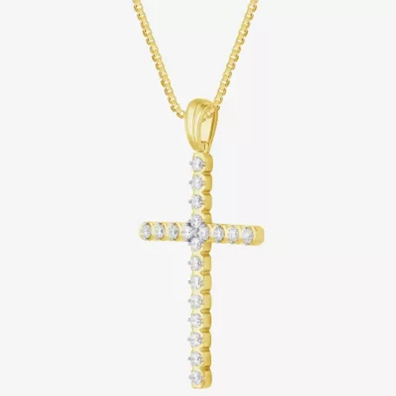 G Womens 1/2 CT. T.W. Lab Grown White Diamond 10K Gold Cross 18 Inch Pendant Necklace