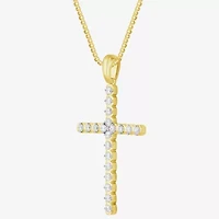 G Womens 1/2 CT. T.W. Lab Grown White Diamond 10K Gold Cross 18 Inch Pendant Necklace