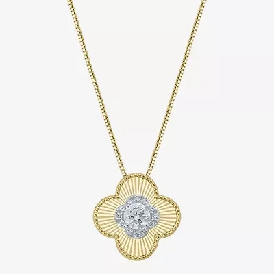 Diamond Blossom (G / Si2) Womens 1/2 CT. T.W. Lab Grown White Diamond 10K Gold Clover 18 Inch Pendant Necklace