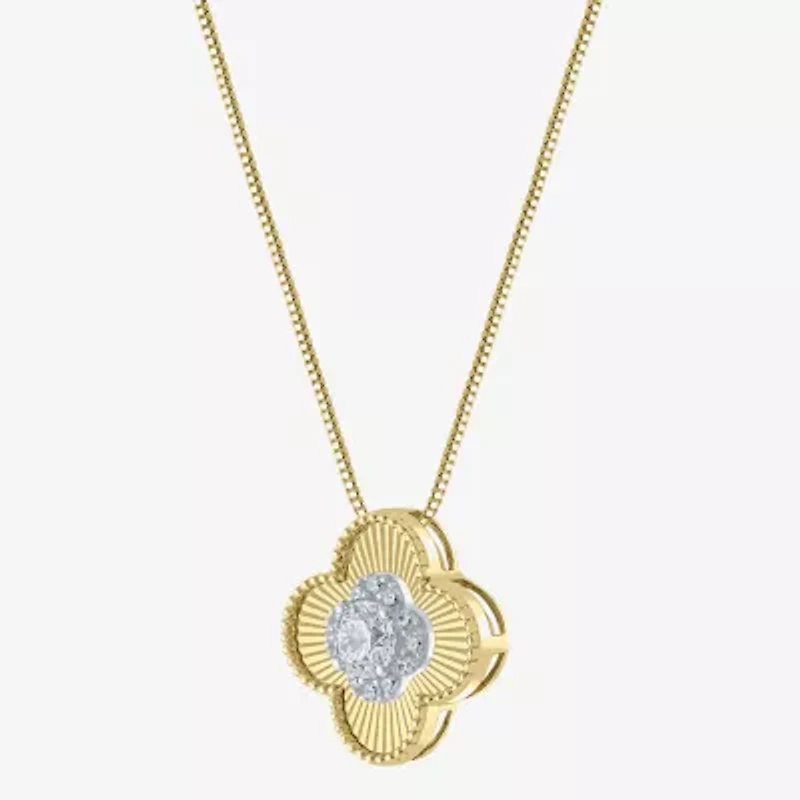 Diamond Blossom (G / Si2) Womens 1/2 CT. T.W. Lab Grown White Diamond 10K Gold Clover 18 Inch Pendant Necklace