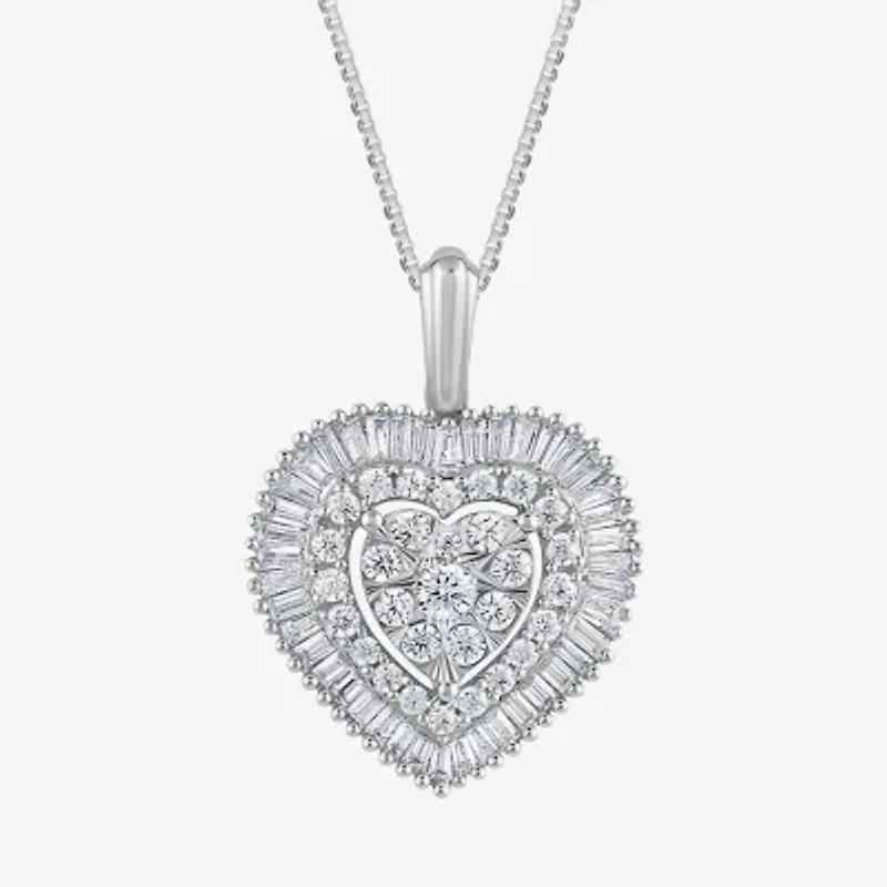 Diamond Blossom (G Womens 1 CT. T.W. Lab Grown White Diamond 10K White Gold Heart 18 Inch Pendant Necklace