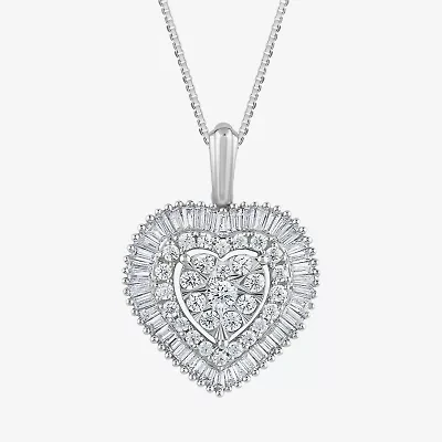 Diamond Blossom (G Womens 1 CT. T.W. Lab Grown White Diamond 10K White Gold Heart 18 Inch Pendant Necklace
