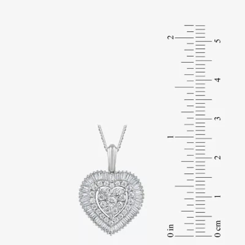 Diamond Blossom (G Womens 1 CT. T.W. Lab Grown White Diamond 10K White Gold Heart 18 Inch Pendant Necklace