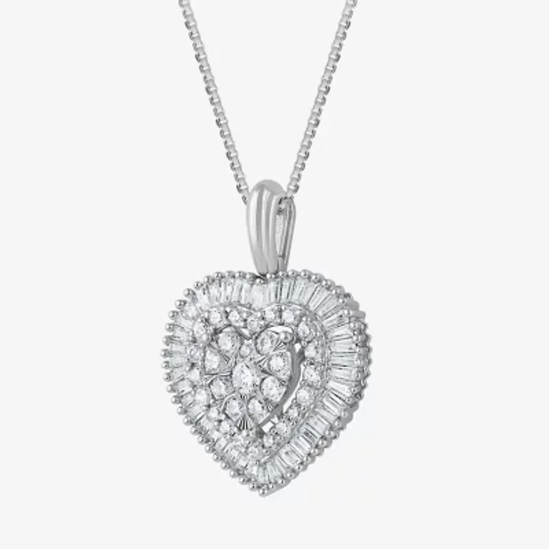 Diamond Blossom (G Womens 1 CT. T.W. Lab Grown White Diamond 10K White Gold Heart 18 Inch Pendant Necklace