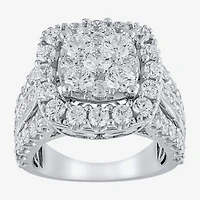 (G/Si2) Womens 4 CT. T.W. Lab Grown White Diamond 10K Gold Cushion Halo Side Stone Cocktail Ring