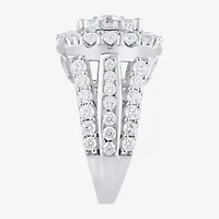 (G/Si2) Womens 4 CT. T.W. Lab Grown White Diamond 10K Gold Cushion Halo Side Stone Cocktail Ring