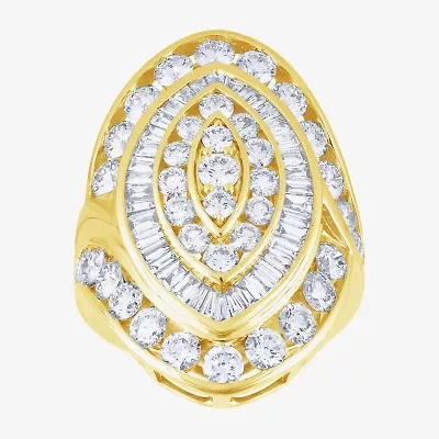 (G/Si2) Womens 4 CT. T.W. Lab Grown White Diamond 10K Gold Marquise Cocktail Ring