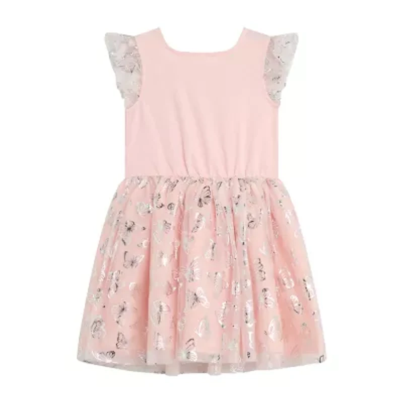 Byer California Little Girls Short Sleeve Flutter A-Line Dress