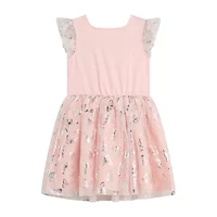 Byer California Little Girls Short Sleeve Flutter A-Line Dress