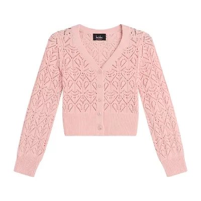 Byer California Little & Big Kid Girls V Neck Long Sleeve Button Cardigan