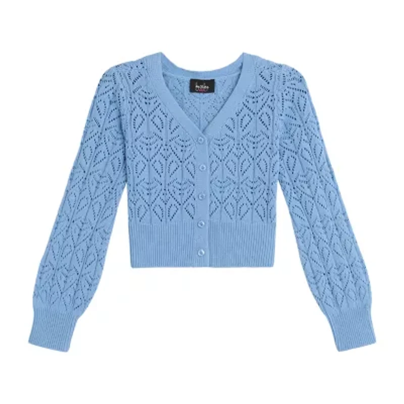 Byer California Little & Big Kid Girls Round Neck Long Sleeve Button Cardigan