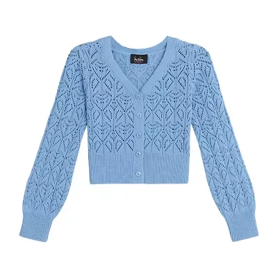 Byer California Little & Big Kid Girls Round Neck Long Sleeve Button Cardigan