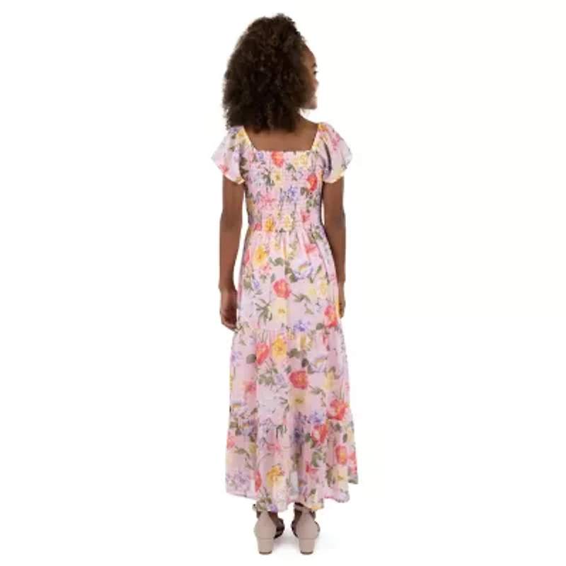 Speechless Big Kid Girls Short Sleeve Flutter Sleeve Floral Maxi Dress