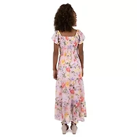 Speechless Big Kid Girls Short Sleeve Flutter Sleeve Floral Maxi Dress