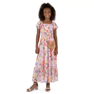 Speechless Big Kid Girls Short Sleeve Flutter Sleeve Floral Maxi Dress