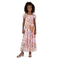 Speechless Big Kid Girls Short Sleeve Flutter Sleeve Floral Maxi Dress