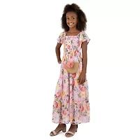 Speechless Big Kid Girls Short Sleeve Flutter Sleeve Floral Maxi Dress