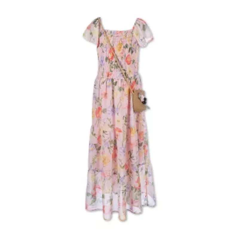 Speechless Big Kid Girls Short Sleeve Flutter Sleeve Floral Maxi Dress