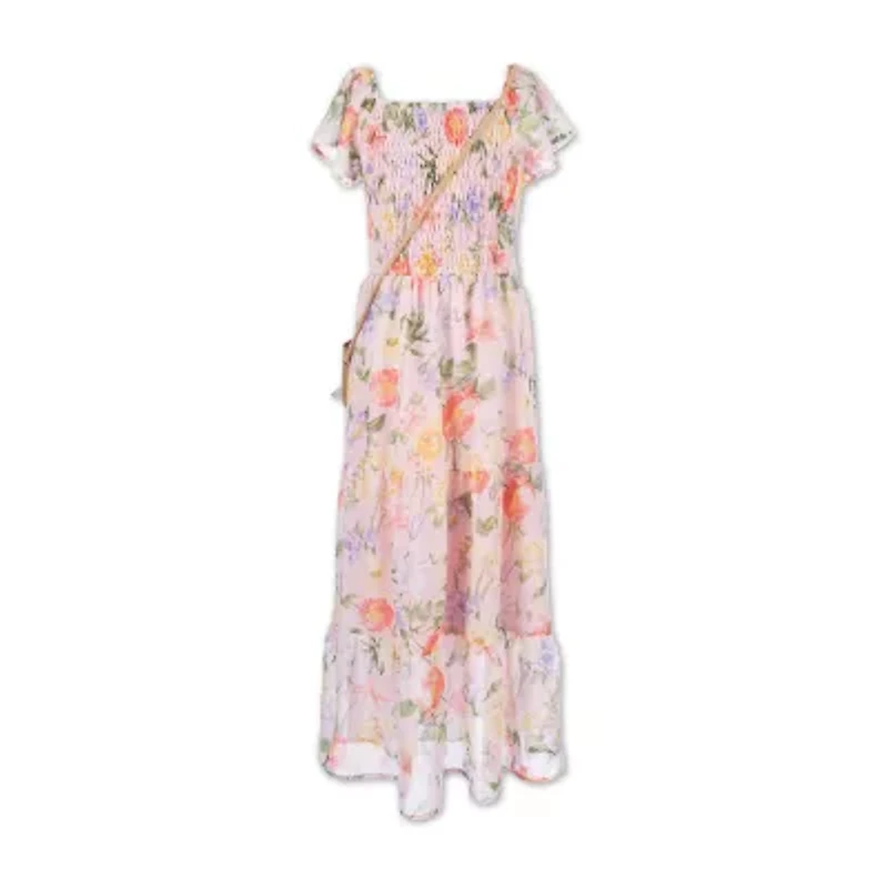 Speechless Big Kid Girls Short Sleeve Flutter Sleeve Floral Maxi Dress