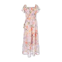 Speechless Big Kid Girls Short Sleeve Flutter Sleeve Floral Maxi Dress
