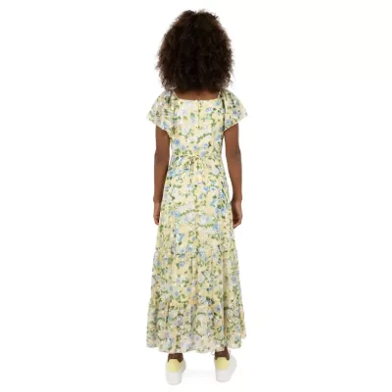 Speechless Big Kid Girls Short Sleeve Flutter Sleeve Floral Maxi Dress