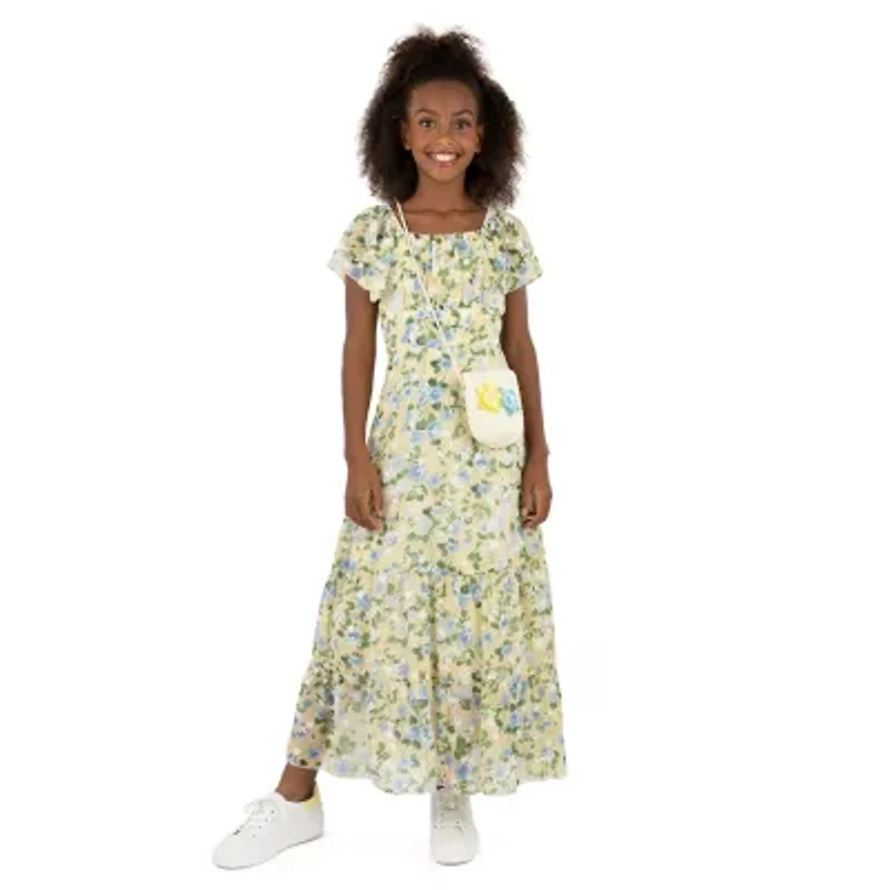 Speechless Big Kid Girls Short Sleeve Flutter Sleeve Floral Maxi Dress