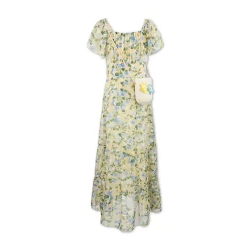 Speechless Big Kid Girls Short Sleeve Flutter Sleeve Floral Maxi Dress