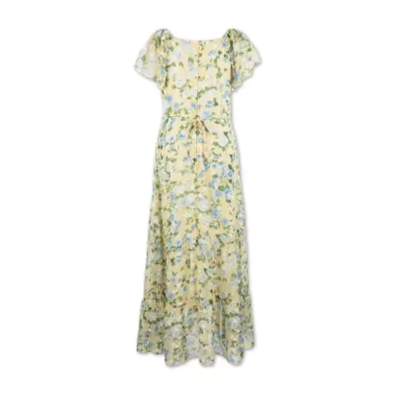 Speechless Big Kid Girls Short Sleeve Flutter Sleeve Floral Maxi Dress
