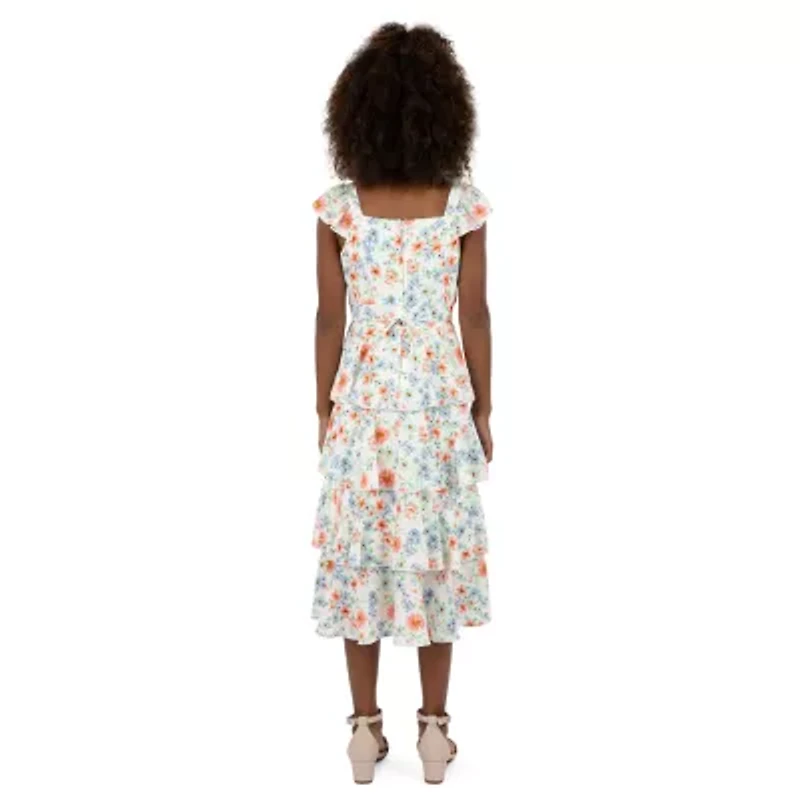 Speechless Big Kid Girls Short Sleeve Cap Floral Maxi Dress