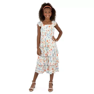Speechless Big Kid Girls Short Sleeve Cap Floral Maxi Dress