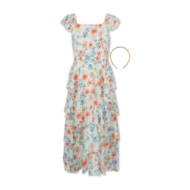 Speechless Big Kid Girls Short Sleeve Cap Floral Maxi Dress