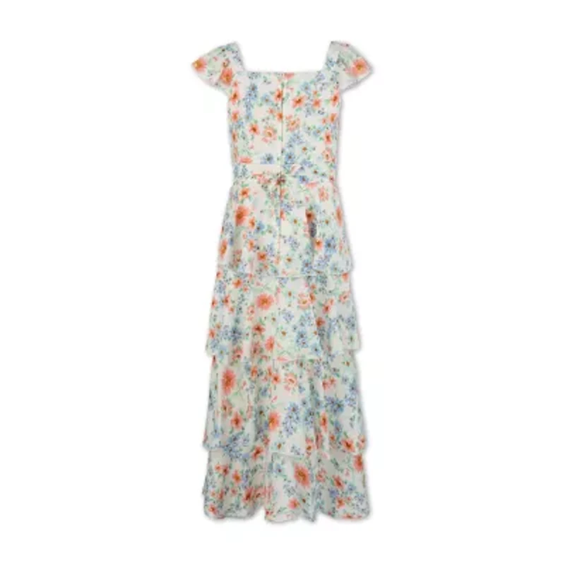 Speechless Big Kid Girls Short Sleeve Cap Floral Maxi Dress