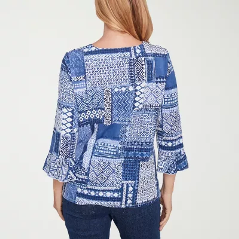 Alfred Dunner Classics Womens Crew Neck 3/4 Sleeve T-Shirt