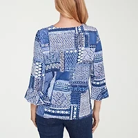 Alfred Dunner Classics Womens Crew Neck 3/4 Sleeve T-Shirt