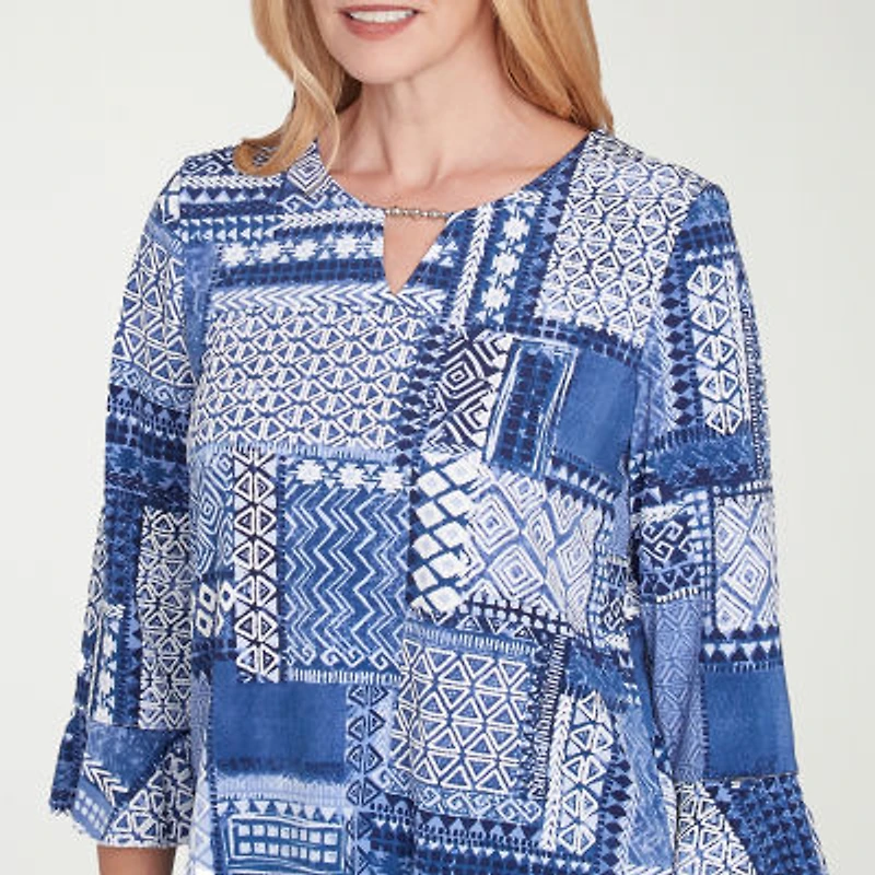 Alfred Dunner Classics Womens Crew Neck 3/4 Sleeve T-Shirt