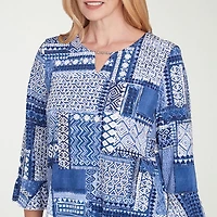 Alfred Dunner Classics Womens Crew Neck 3/4 Sleeve T-Shirt