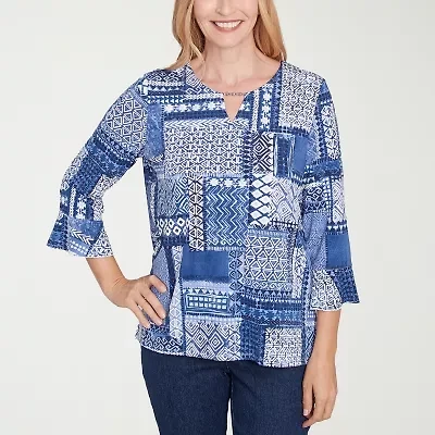 Alfred Dunner Classics Womens Crew Neck 3/4 Sleeve T-Shirt